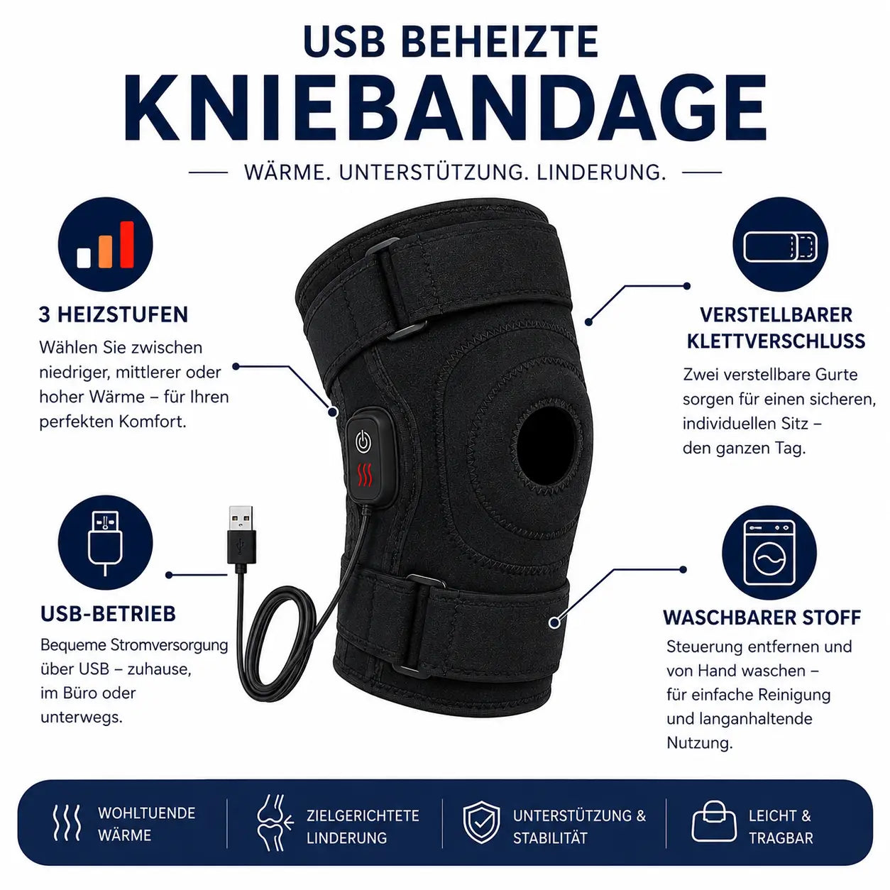 Velomed Knie-Kompressionsbandage mit Wärmefunktion – Sofortige Schmerzlinderung